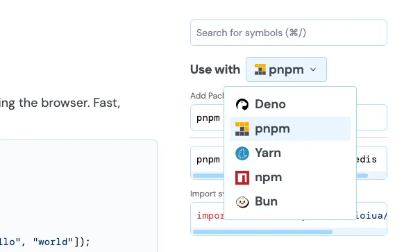 Yarn and pnpm installation instructions are now on JSR