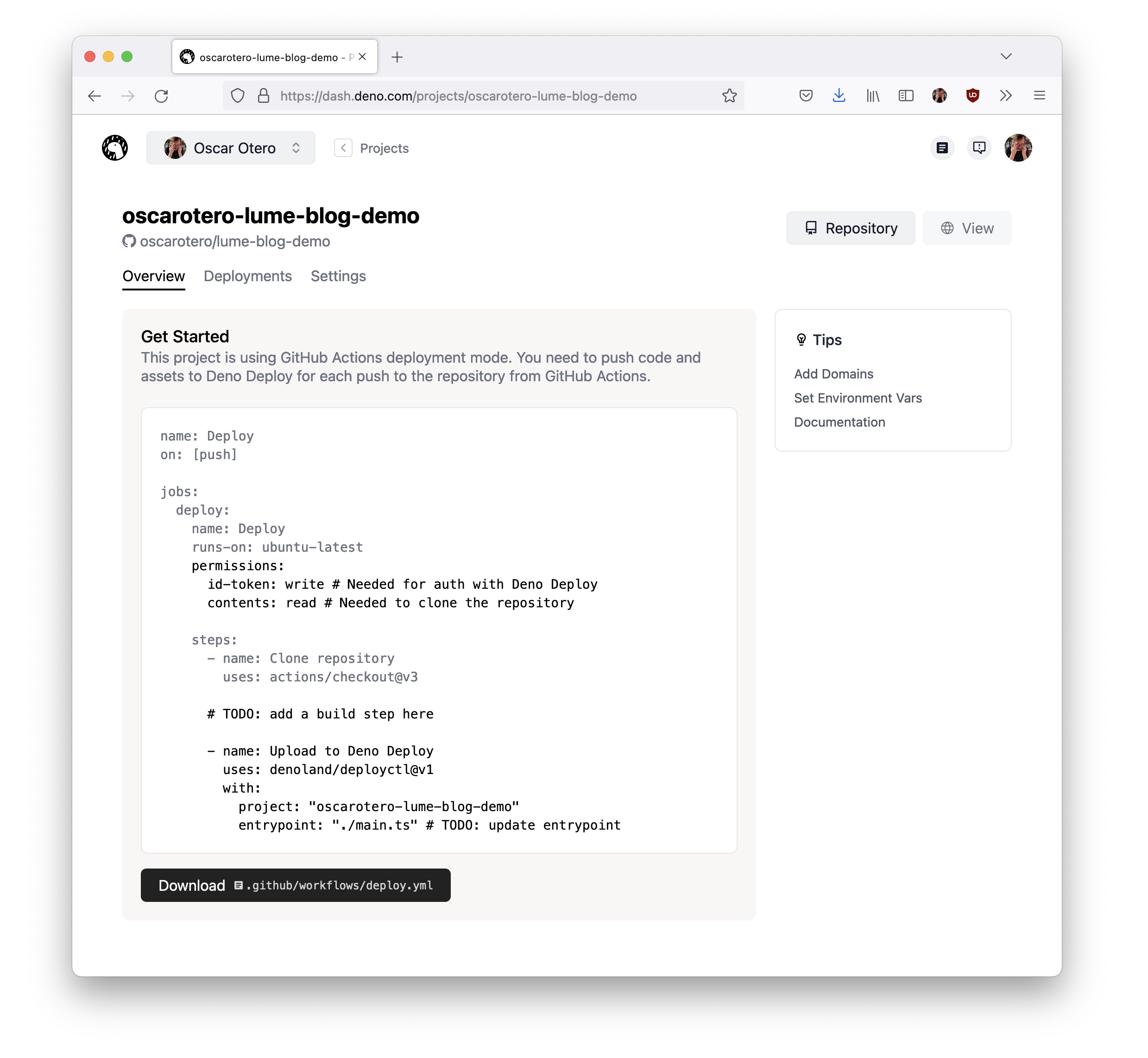 Get the GitHub Action for Deno Deploy